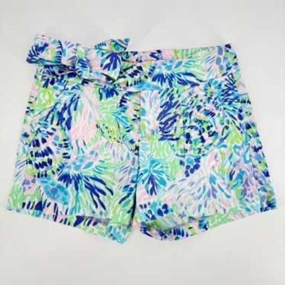 Lilly Pulitzer Shorts Blue Green Pink Floral Tie Waist Size 6